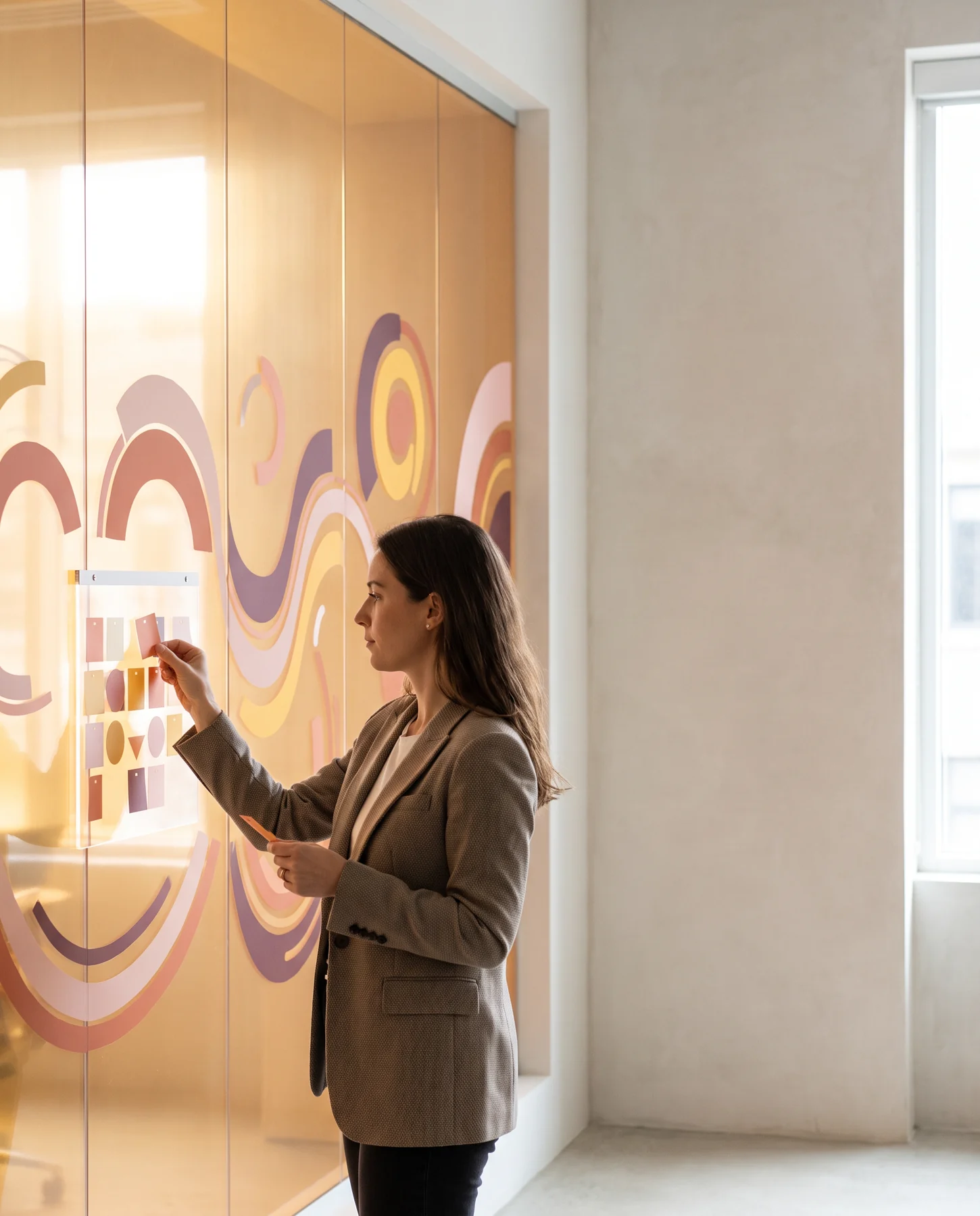 Analyst studying an abstract data wall