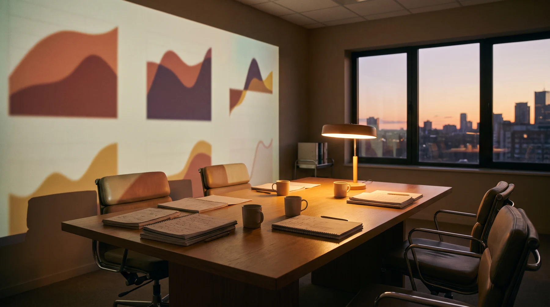 Warm analytics studio at evening