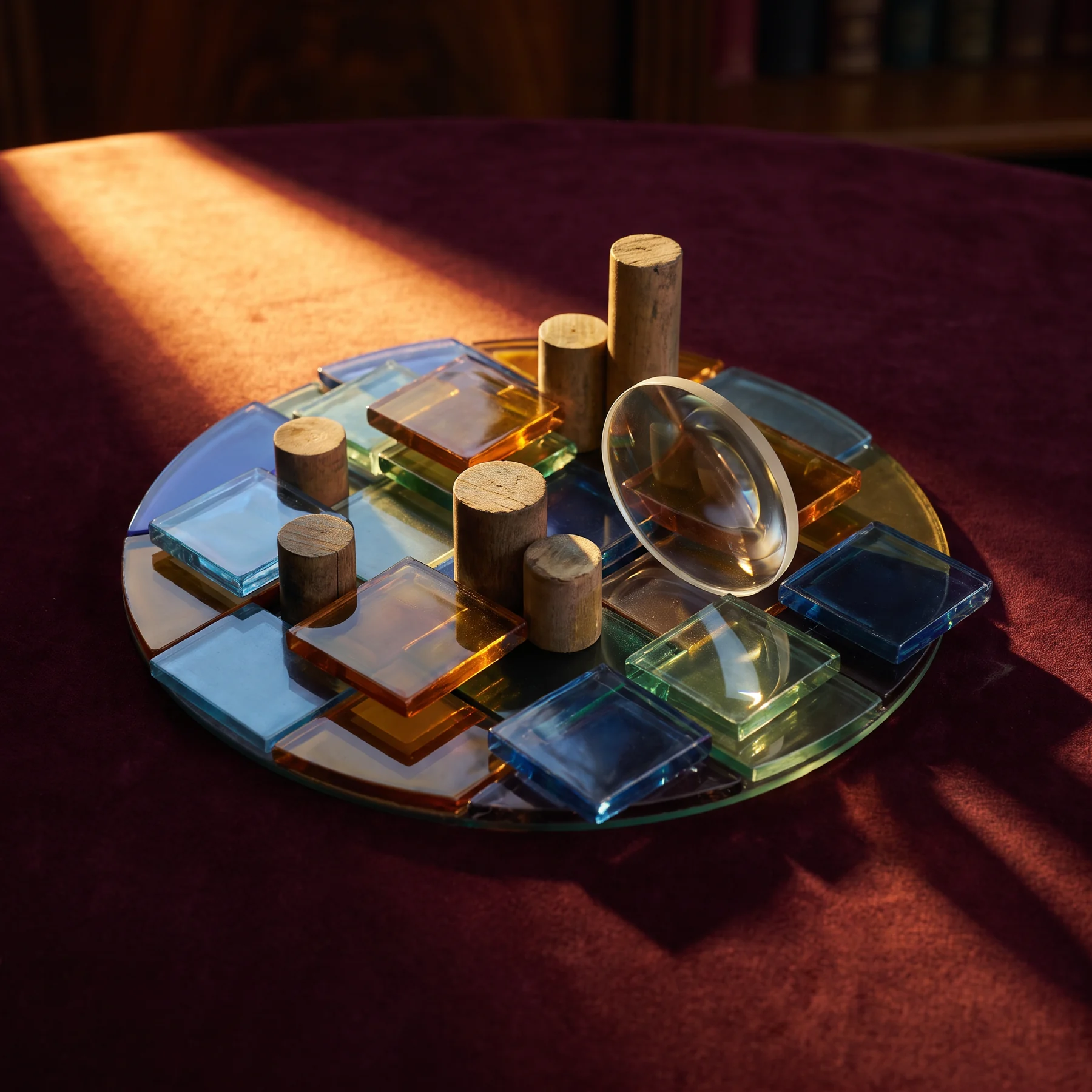 Circular glass data relationship still life